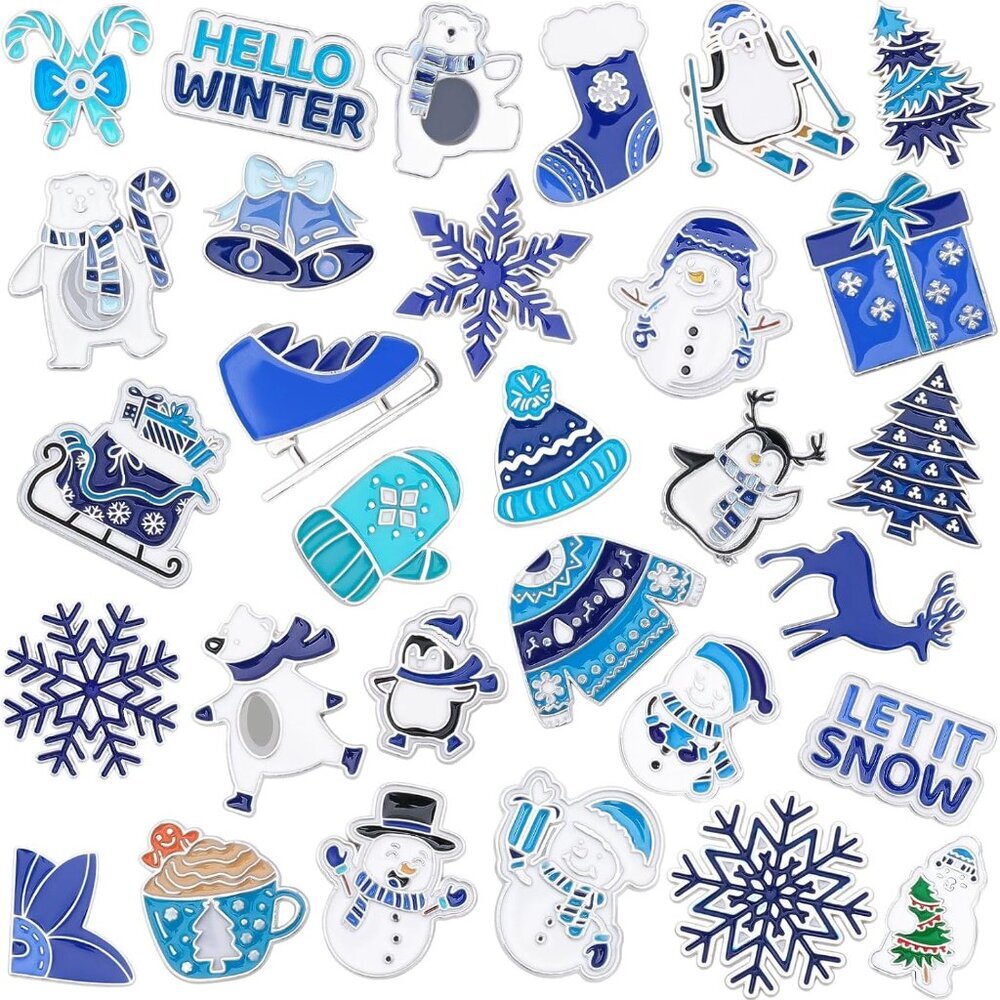 60Pcs Winter Pins, Christmas Winter Enamel Lapel Pins Snowflake Snowman Polar Be